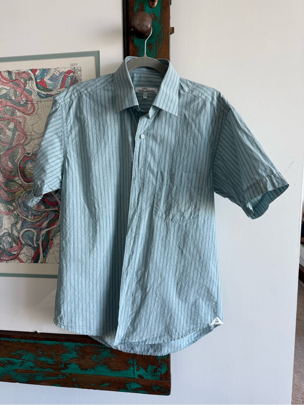 Mario Monzini Light Blue Striped Short-Sleeve Shirt Size M